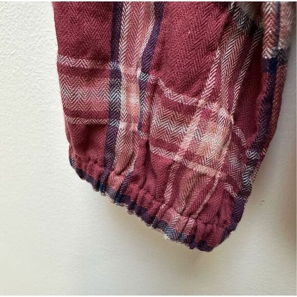 Madewell womens long sleeve pink plaid button front v-neck top size XXS #22-1483 - Picture 3 of 4